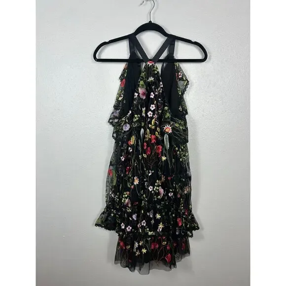 Alexis Adeline Floral Embroidered Dress Black Sz Small Whimsical - Picture 4 of 11